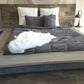 Christine Modern sleek Low Platform solid wood Bed attached nightstand tables