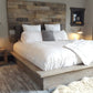 Rustic modern industrial patched wood headboard art standard leg installation