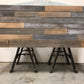 Rustic modern industrial patched wood headboard art standard leg installation
