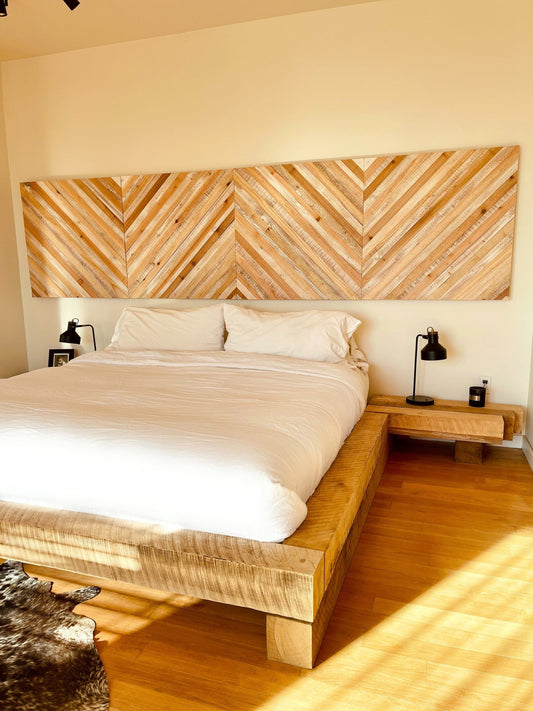 Natural wood Chevron headboard wall art panels; create your own accent wall